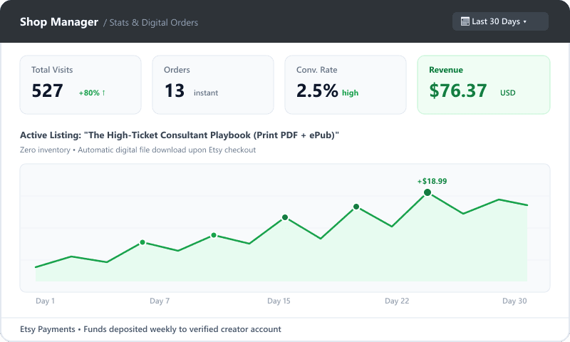 Elena Rostova Etsy Shop Stats Proof — 80% more shop visits