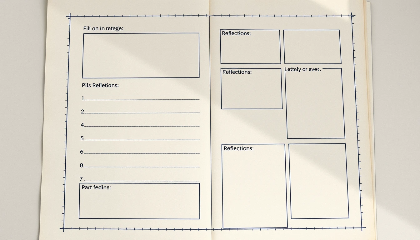 Typeset Workbook Spread with Fill-In Lines and Styled Reflection Prompts